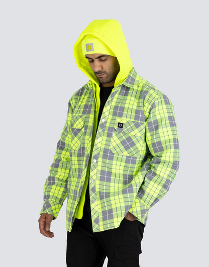 Forcefield Hi Vis Hooded Plaid Quilt-Lined Flannel Shirt Jacket - Apparel image 3