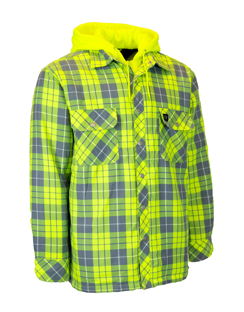 Forcefield Hi Vis Hooded Plaid Quilt-Lined Flannel Shirt Jacket - Apparel image 2
