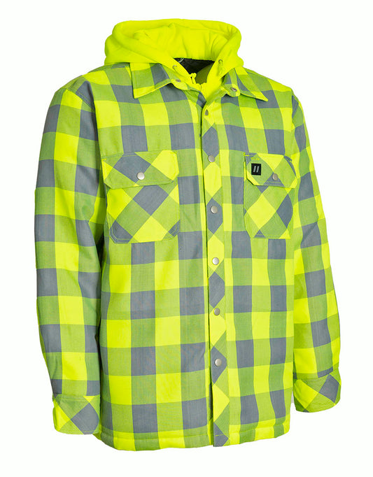 Forcefield Hi Vis Hooded Buffalo Plaid Quilt-Lined Flannel Shirt Jacket - Apparel image 1