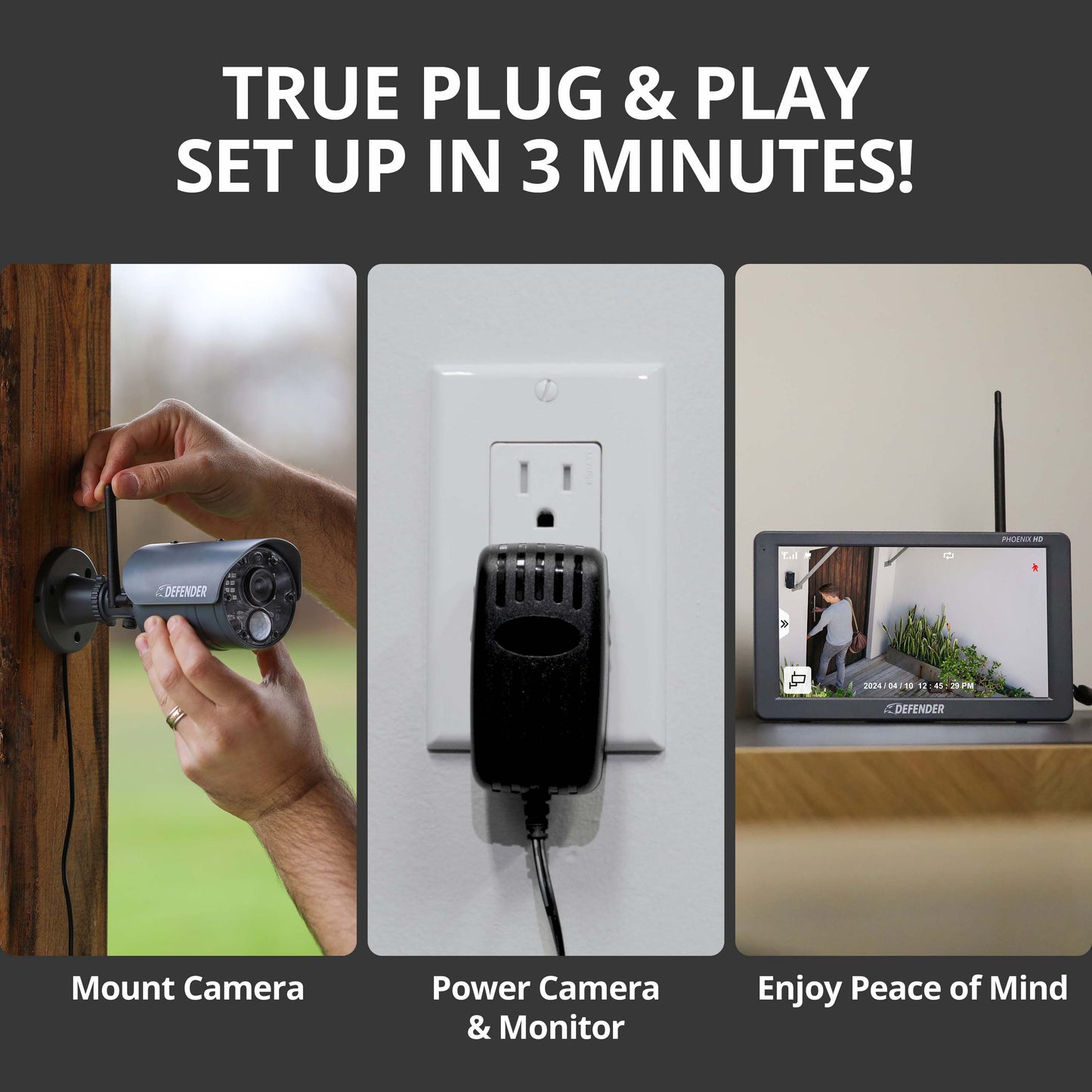 PHOENIXHD Non-WiFi Plug-in Power Security System with 10.1” HD Monitor & 2 Cameras - Misc image 3