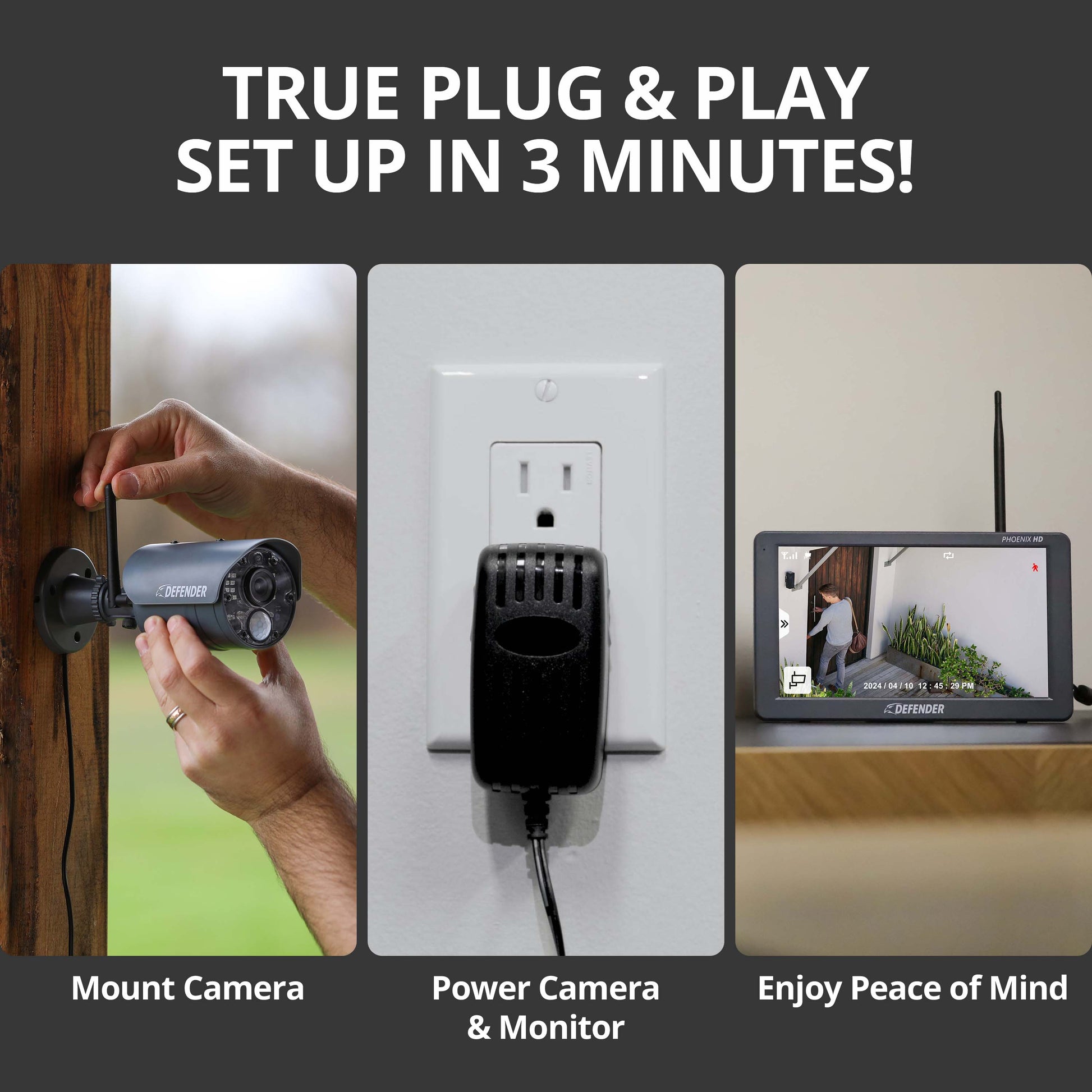 PHOENIXHD Non-WiFi Plug-in Power Security System with 10.1” HD Monitor & 2 Cameras - Misc image 3