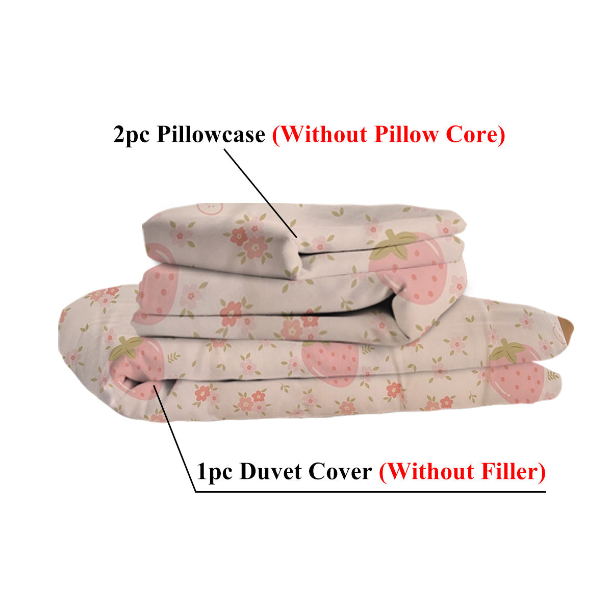 3 Pieces Pink Strawberry Duvet Cover Set for Boys Girls Soft Floral Bedding Set - 1 Duvet Cover and 2 Pilowcases - Bedding image 6