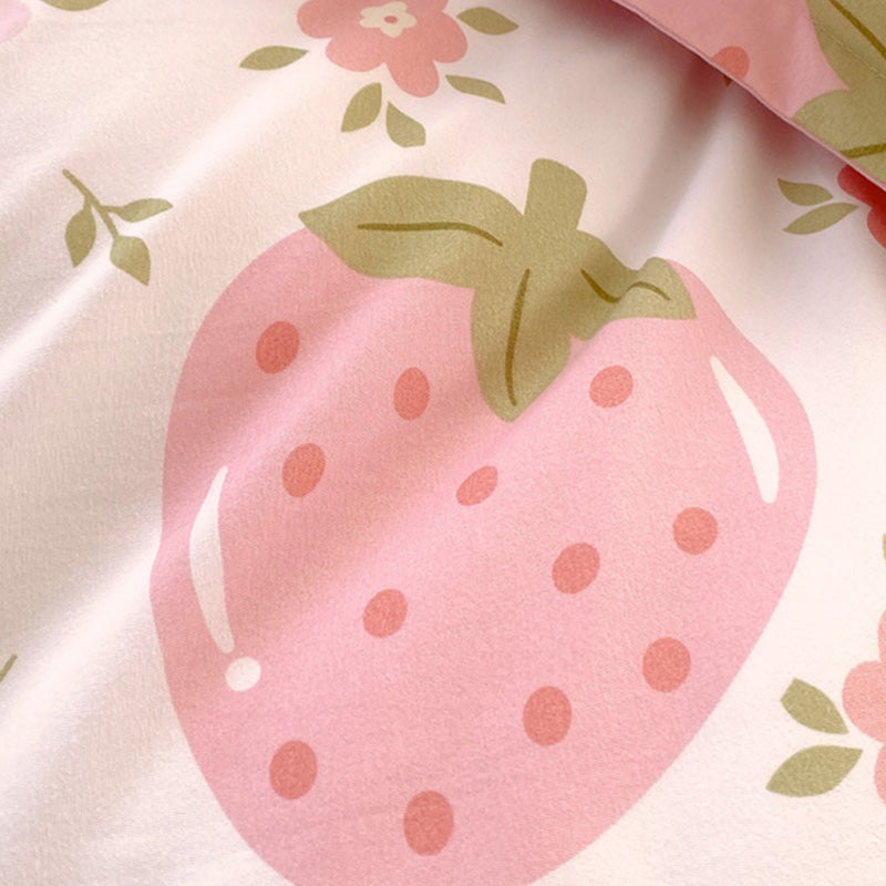 3 Pieces Pink Strawberry Duvet Cover Set for Boys Girls Soft Floral Bedding Set - 1 Duvet Cover and 2 Pilowcases - Bedding image 5