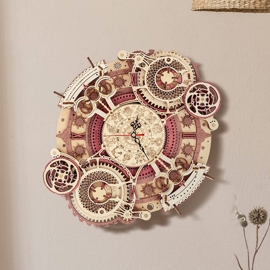 Robotime ROKR Time Art Zodiac Wall Clock 3D Wooden Puzzle Games Model Building Kits Toys For Children Kids - Toys & Games image 1