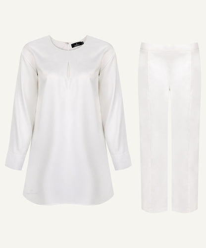 White Pleated Neck Matching Set - Apparel image 1