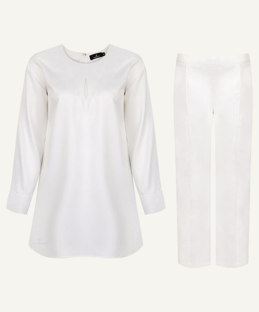 White Pleated Neck Matching Set - Apparel image 1