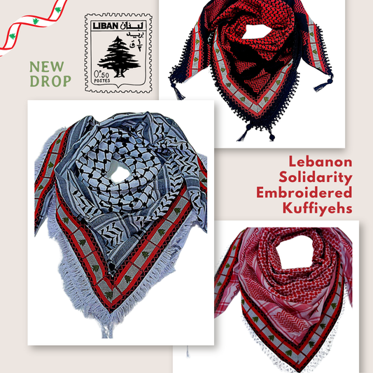 NEW DROP: Lebanon Flag Embroidered Kuffiyeh - Solidarity (3 Colors) - Accessories image 1