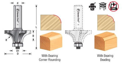 MRR112 Amana Tool 1/4" Round Over Bit with 3/16" Bearing - Furniture image 2