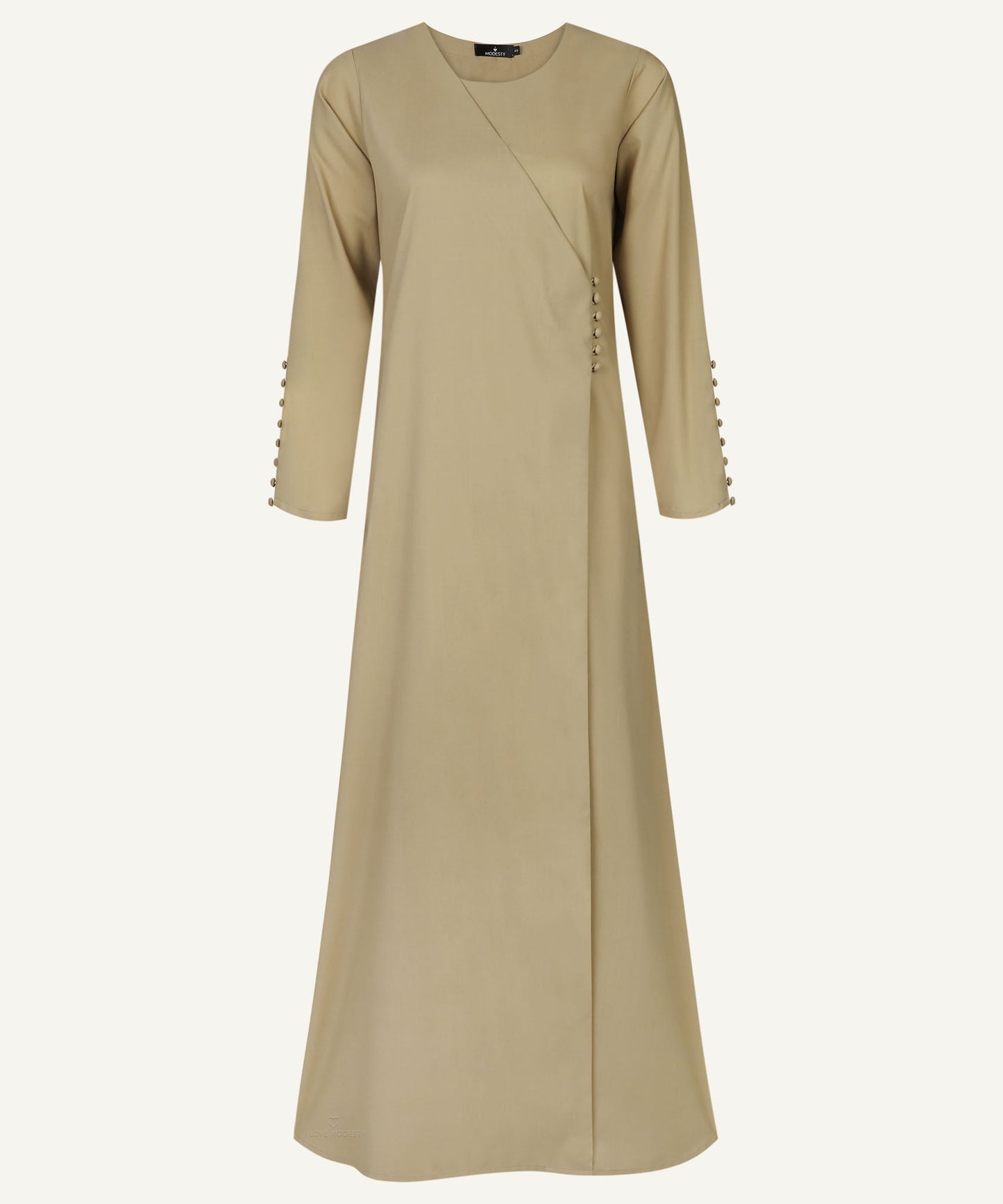 Camel Beige Wrap Button Down Long Sleeve Maxi Dress - Apparel image 2