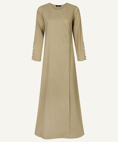 Camel Beige Wrap Button Down Long Sleeve Maxi Dress - Apparel image 2