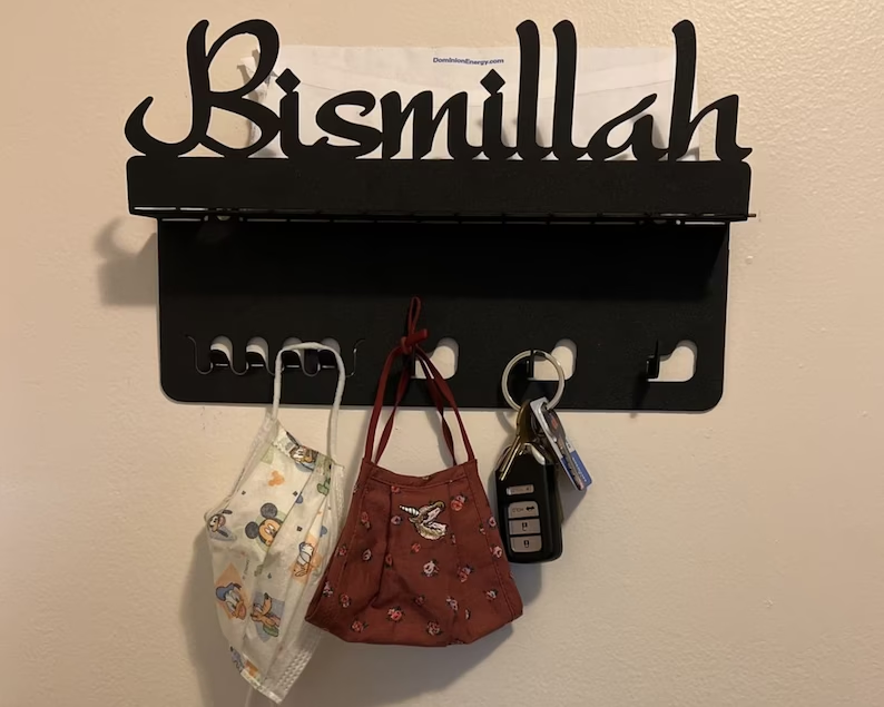 Muslim Home Decor Gift Islamic Wall Art SubhanAllah Mashallah Bismillah Metal Islamic Wall Key Holder - Home Decor image 3