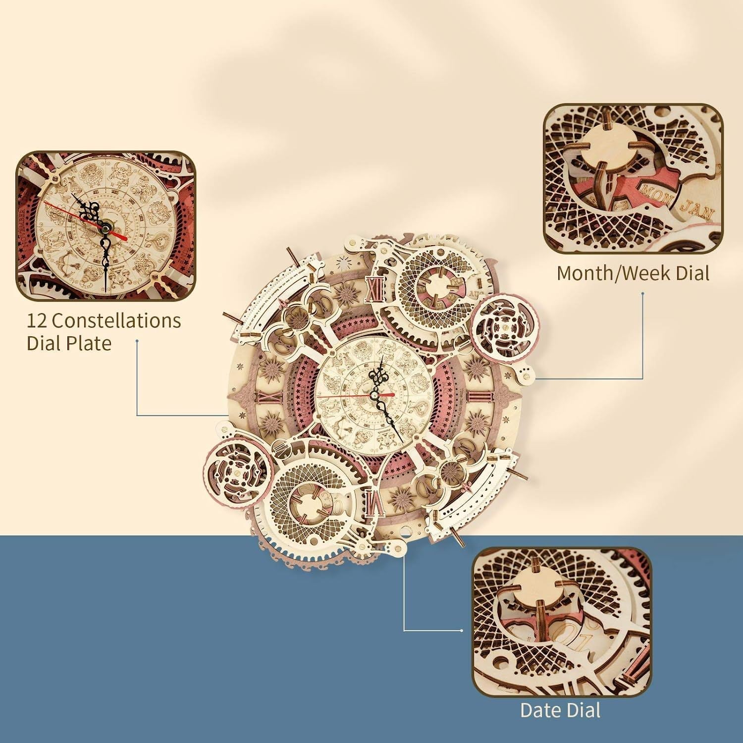 Robotime ROKR Time Art Zodiac Wall Clock 3D Wooden Puzzle Games Model Building Kits Toys For Children Kids - Toys & Games image 8