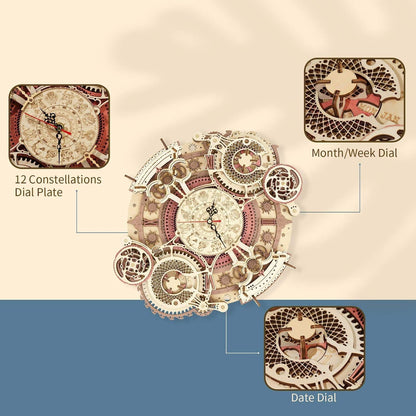Robotime ROKR Time Art Zodiac Wall Clock 3D Wooden Puzzle Games Model Building Kits Toys For Children Kids - Toys & Games image 8
