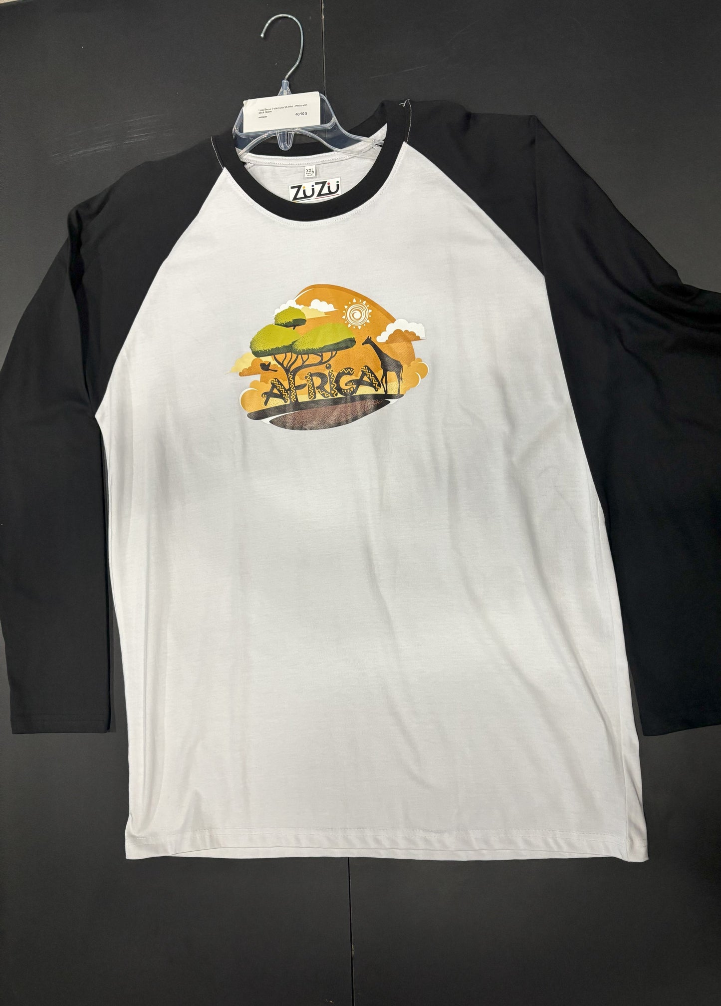 Long Sleeve T-shirt with SA Print - White with Black Sleeve - Apparel image 1