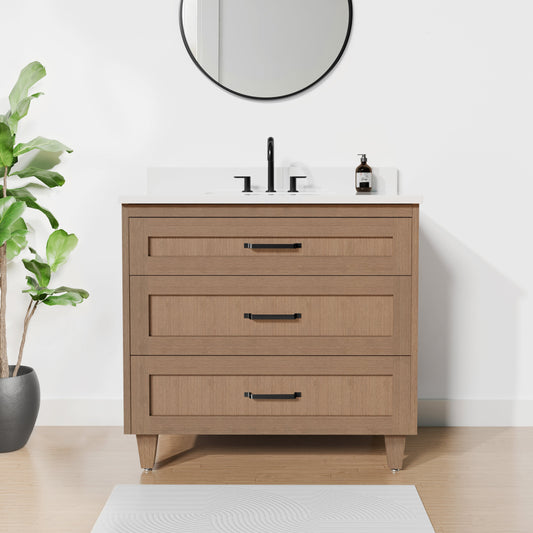 Arlo 36" Solid Wood Vanity with Quartz Countertop - 3 Drawers - Misc image 1