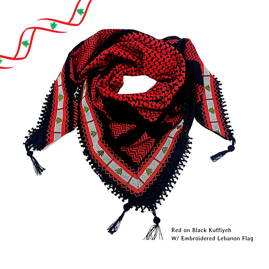NEW DROP: Lebanon Flag Embroidered Kuffiyeh - Solidarity (3 Colors) - Accessories image 3