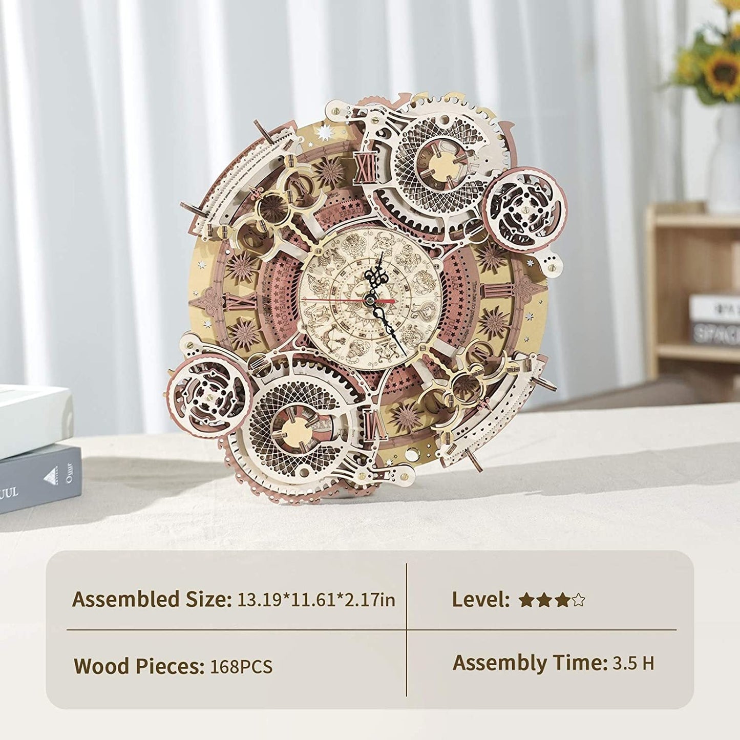 Robotime ROKR Time Art Zodiac Wall Clock 3D Wooden Puzzle Games Model Building Kits Toys For Children Kids - Toys & Games image 4