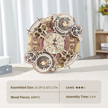 Robotime ROKR Time Art Zodiac Wall Clock 3D Wooden Puzzle Games Model Building Kits Toys For Children Kids - Toys & Games image 4