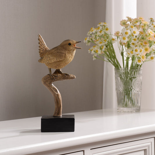 53008-D - Sing Bird On Branch Lifelike Resin Bird Home Tabletop Decor - Furniture image 1