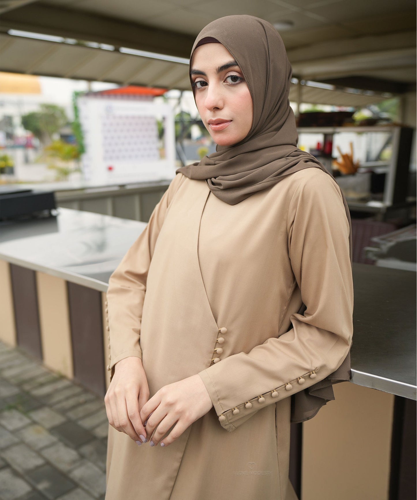 Camel Beige Wrap Button Down Long Sleeve Maxi Dress - Apparel image 1