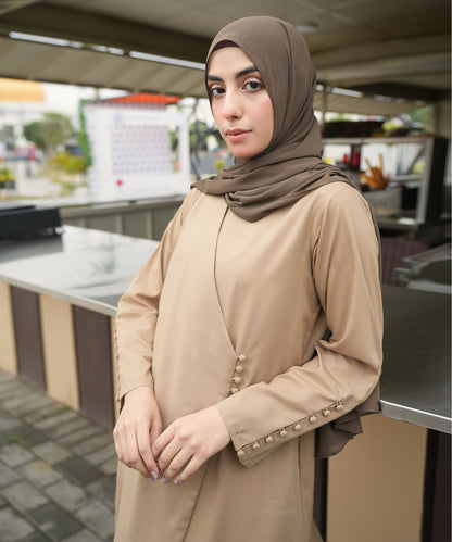 Camel Beige Wrap Button Down Long Sleeve Maxi Dress - Apparel image 1