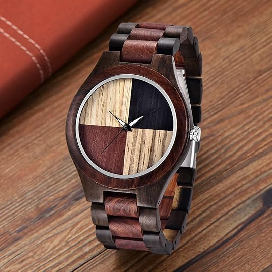Dark Geometric Handmade Wooden Men's Watch - Kitchen & Dining image 2