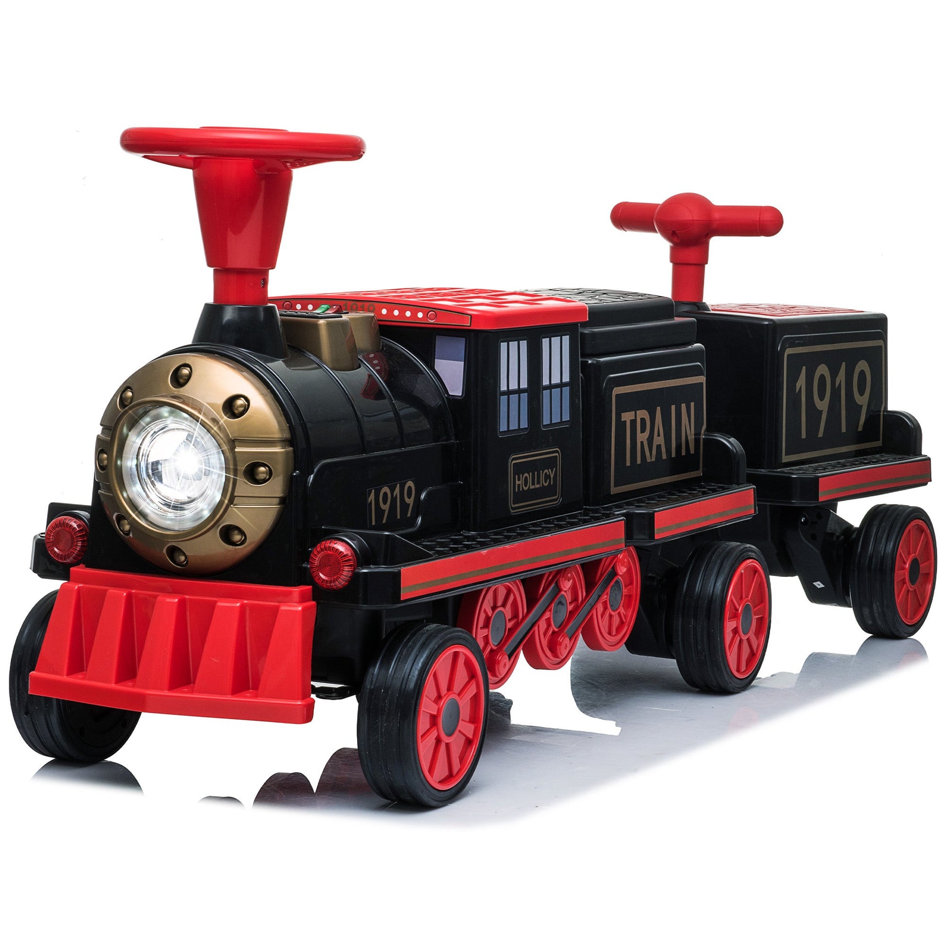Locomotive Train 12V Ride on Train Car Toy for Kids and Parents with Carriage - Toys & Games image 1