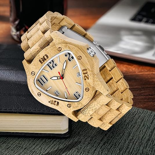 Triangle Design Bamboo Men's Handmade Watch - Jewelry image 2