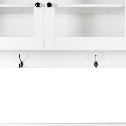 63W Large Kitchen Hutch Cabinet, Freestanding Pantry Cabinets Storage Kitchen Cupboard With 4 Doors, 4 Drawers & Microwave Shelf, White - Kitchen & Dining image 9