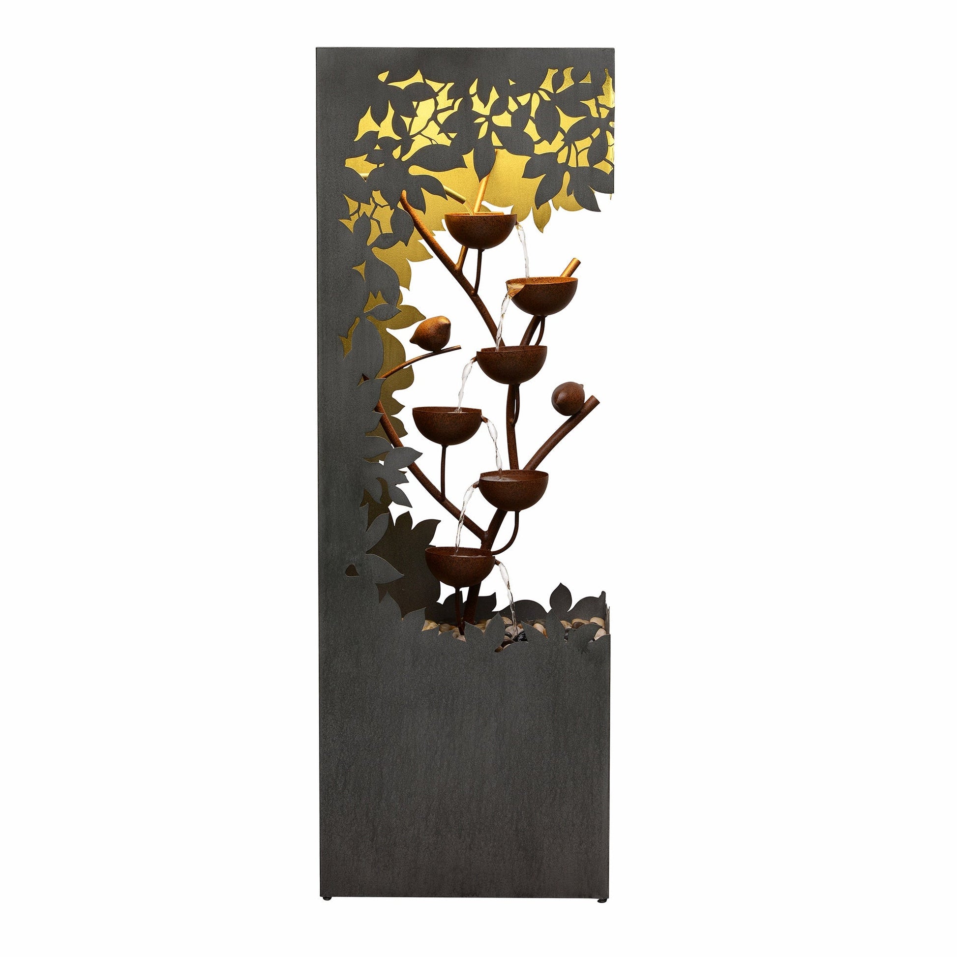 79533-D-GY - Gray Metal Flower Bowl Outdoor Fountain with Warm White LED Lighting - Outdoor - Kitchen & Dining image 1