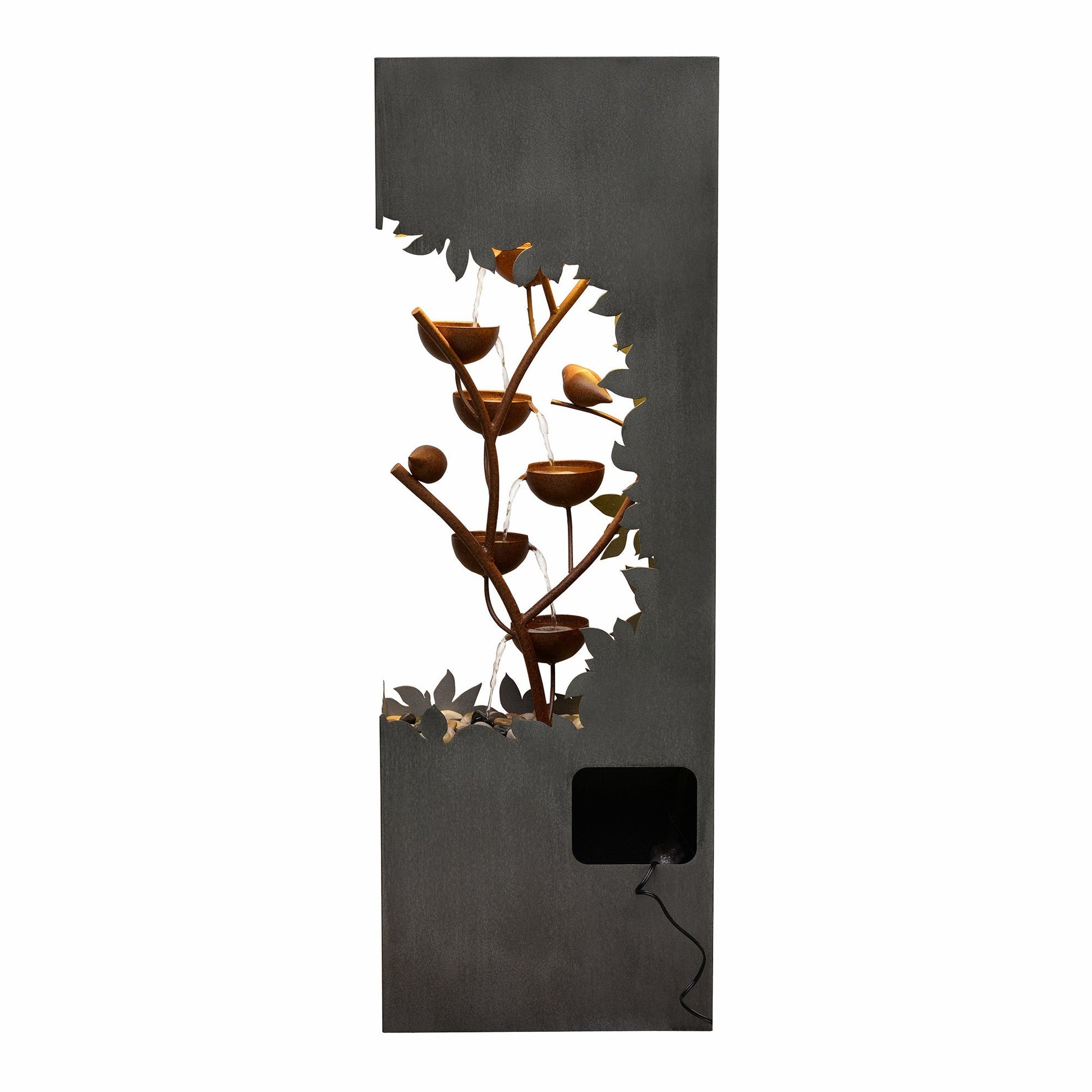 79533-D-GY - Gray Metal Flower Bowl Outdoor Fountain with Warm White LED Lighting - Outdoor - Kitchen & Dining image 7