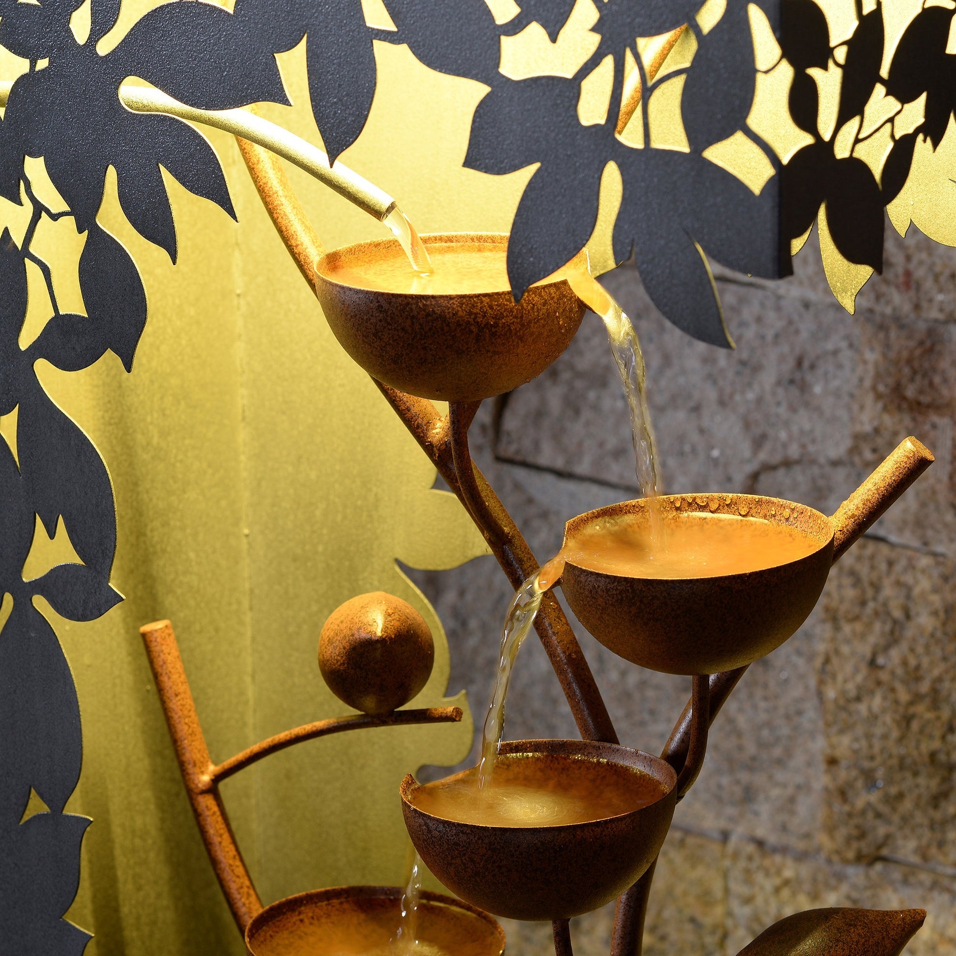 79533-D-GY - Gray Metal Flower Bowl Outdoor Fountain with Warm White LED Lighting - Outdoor - Kitchen & Dining image 3