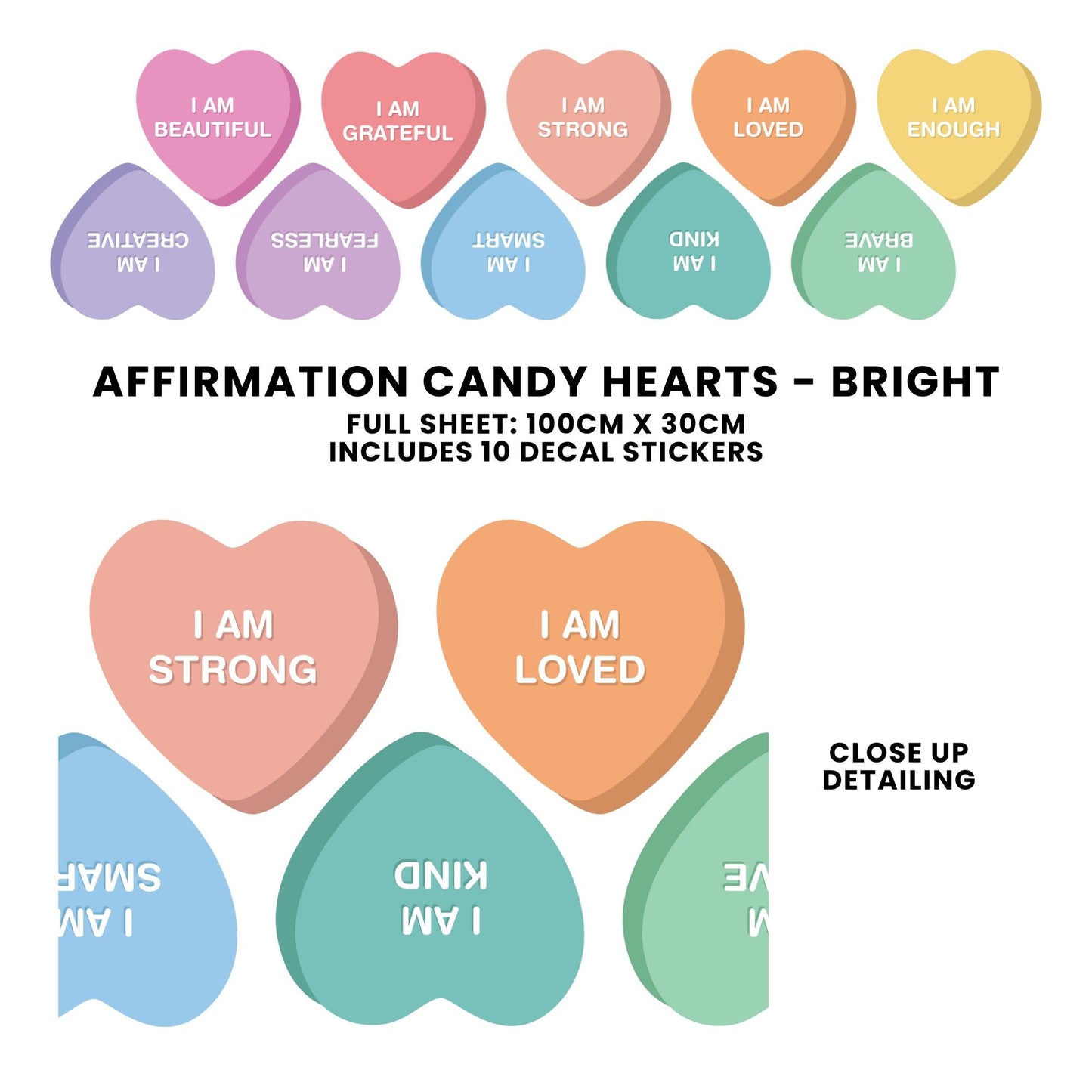 Peel & Stick Fabric Wall Stickers - Affirmation Candy Hearts (Bright) - Bedding image 4