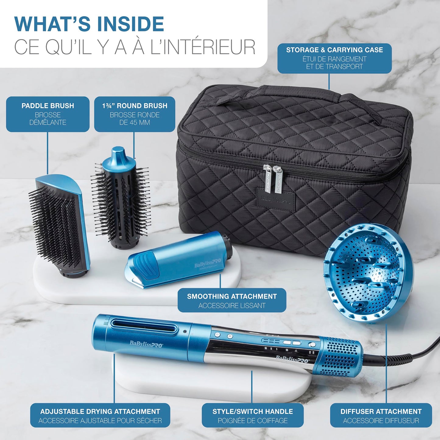 BaBylissPRO Nano Titanium Style/Switch Ionic 5 in 1 Multi-Styler & Hair Blow Dryer Attachments Include-Dryer, Paddle Brush, 1-3/4" Round Brush, Diffuser & Smoothing Attachment, Cold Shot, Hot Air Styler, Dual Voltage - Beauty image 9