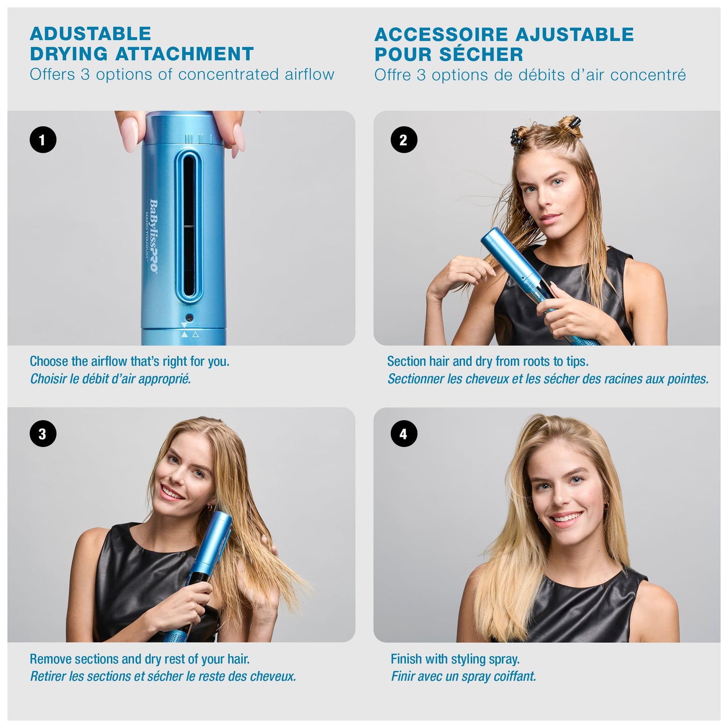 BaBylissPRO Nano Titanium Style/Switch Ionic 5 in 1 Multi-Styler & Hair Blow Dryer Attachments Include-Dryer, Paddle Brush, 1-3/4" Round Brush, Diffuser & Smoothing Attachment, Cold Shot, Hot Air Styler, Dual Voltage - Beauty image 6