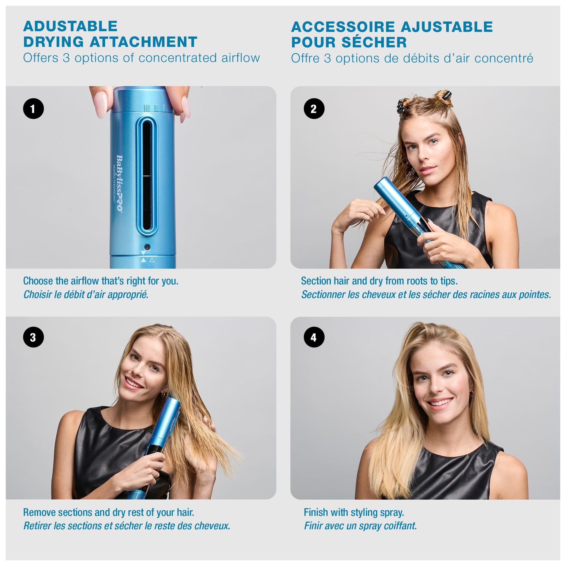 BaBylissPRO Nano Titanium Style/Switch Ionic 5 in 1 Multi-Styler & Hair Blow Dryer Attachments Include-Dryer, Paddle Brush, 1-3/4" Round Brush, Diffuser & Smoothing Attachment, Cold Shot, Hot Air Styler, Dual Voltage - Beauty image 6