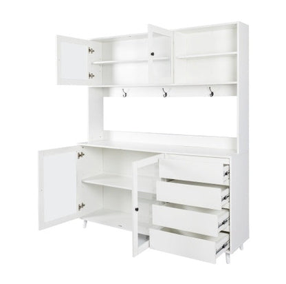 63W Large Kitchen Hutch Cabinet, Freestanding Pantry Cabinets Storage Kitchen Cupboard With 4 Doors, 4 Drawers & Microwave Shelf, White - Kitchen & Dining image 6