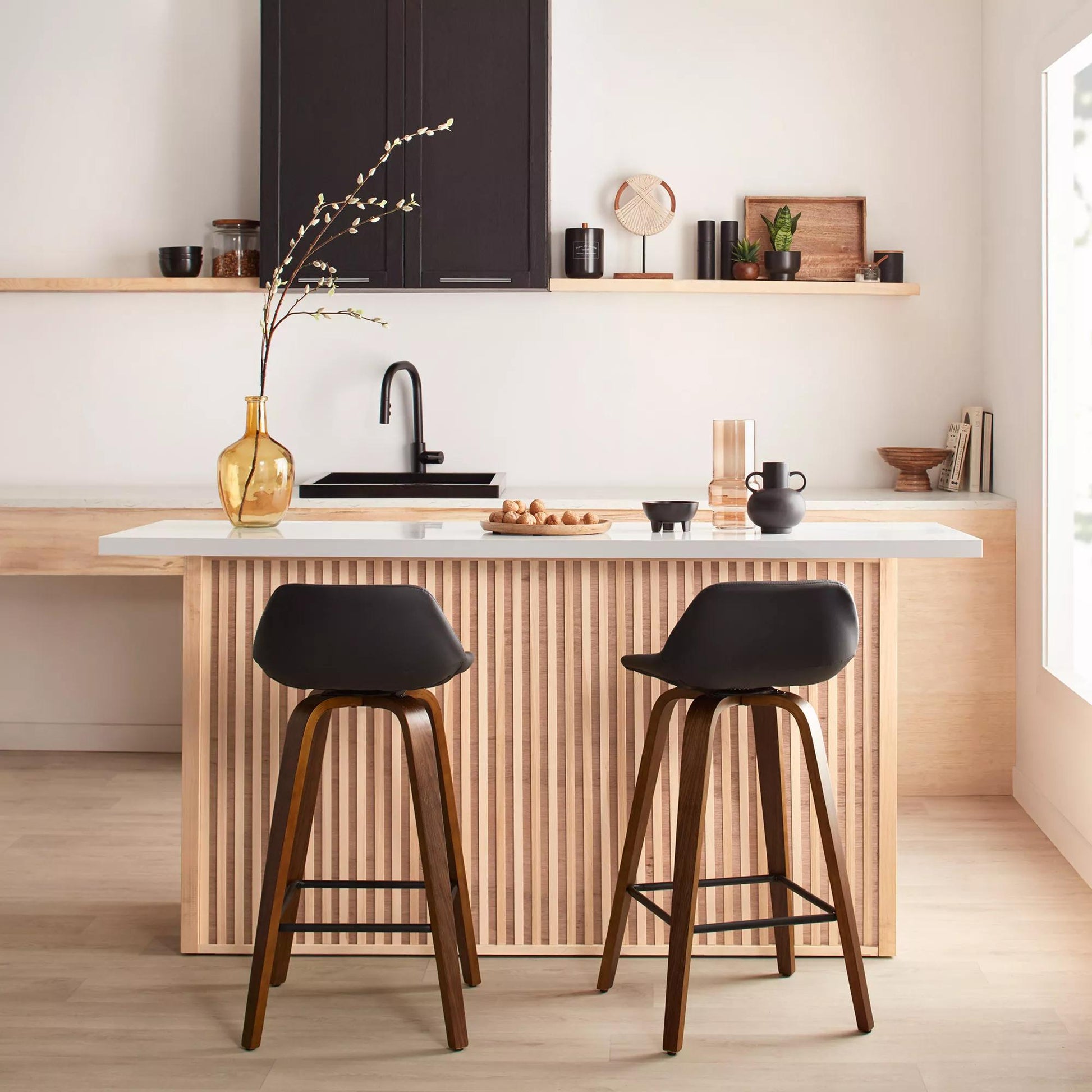 Faux Leather and Walnut Wood Bar Stool - Misc image 3