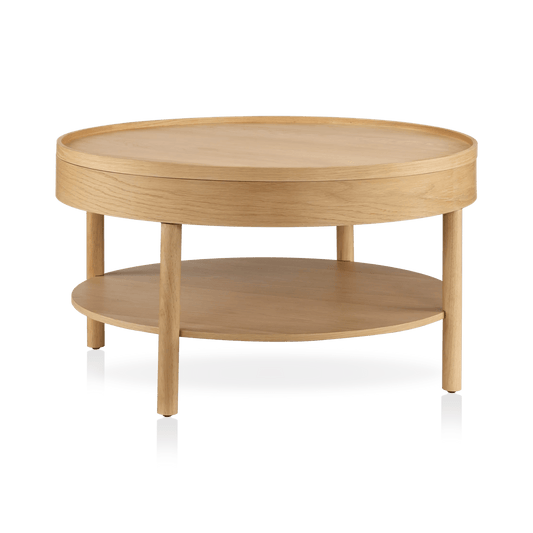 Wooden Round Coffee Table with Lift Top - Furniture image 1