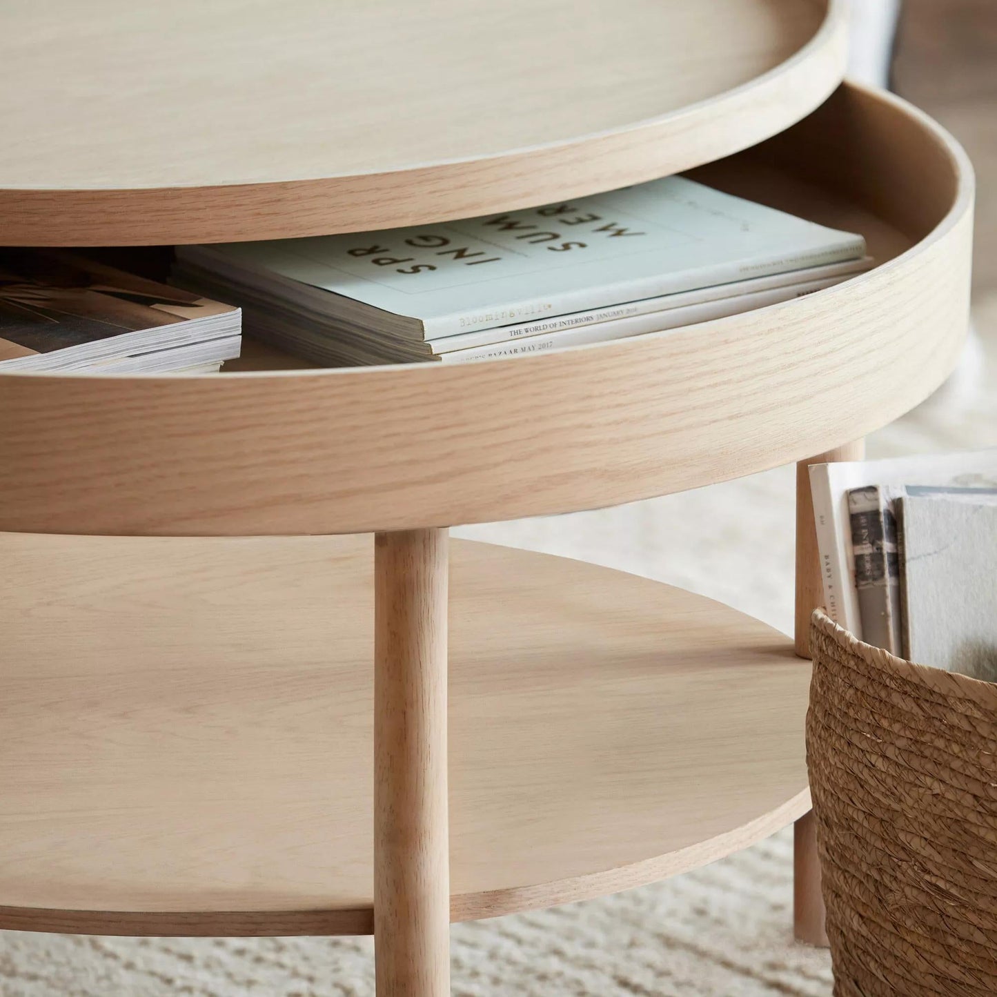 Wooden Round Coffee Table with Lift Top - Furniture image 2