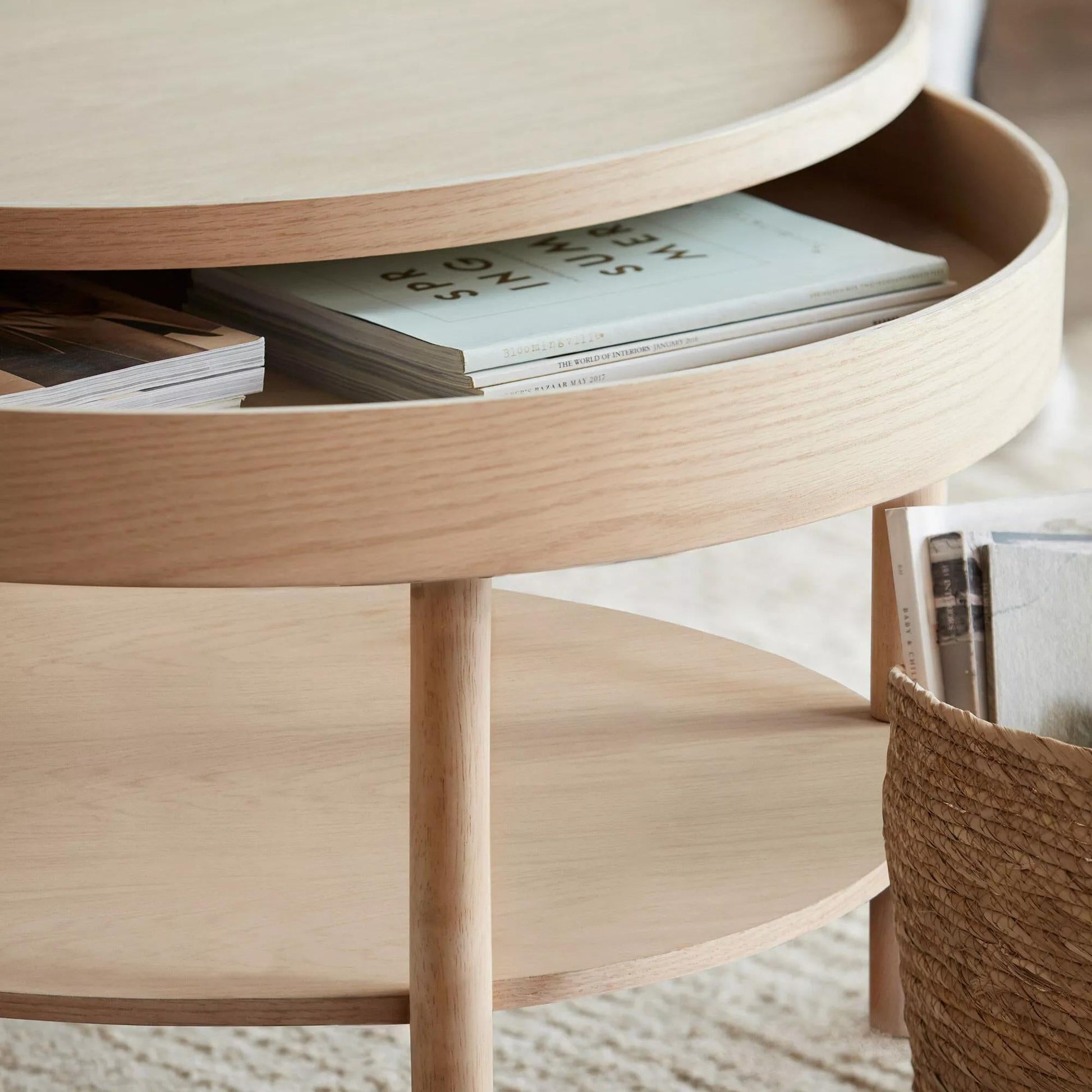 Wooden Round Coffee Table with Lift Top - Furniture image 2