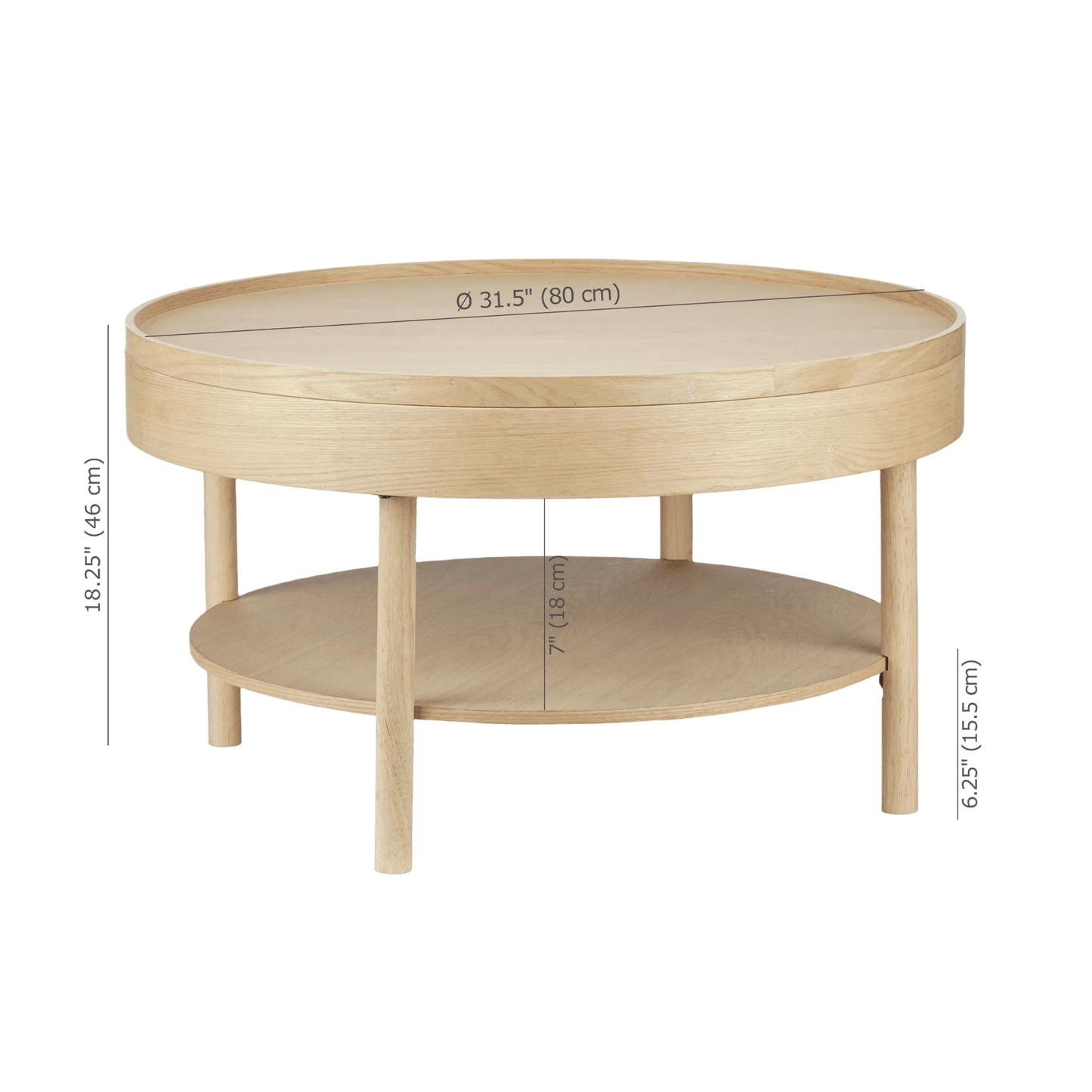 Wooden Round Coffee Table with Lift Top - Furniture image 3