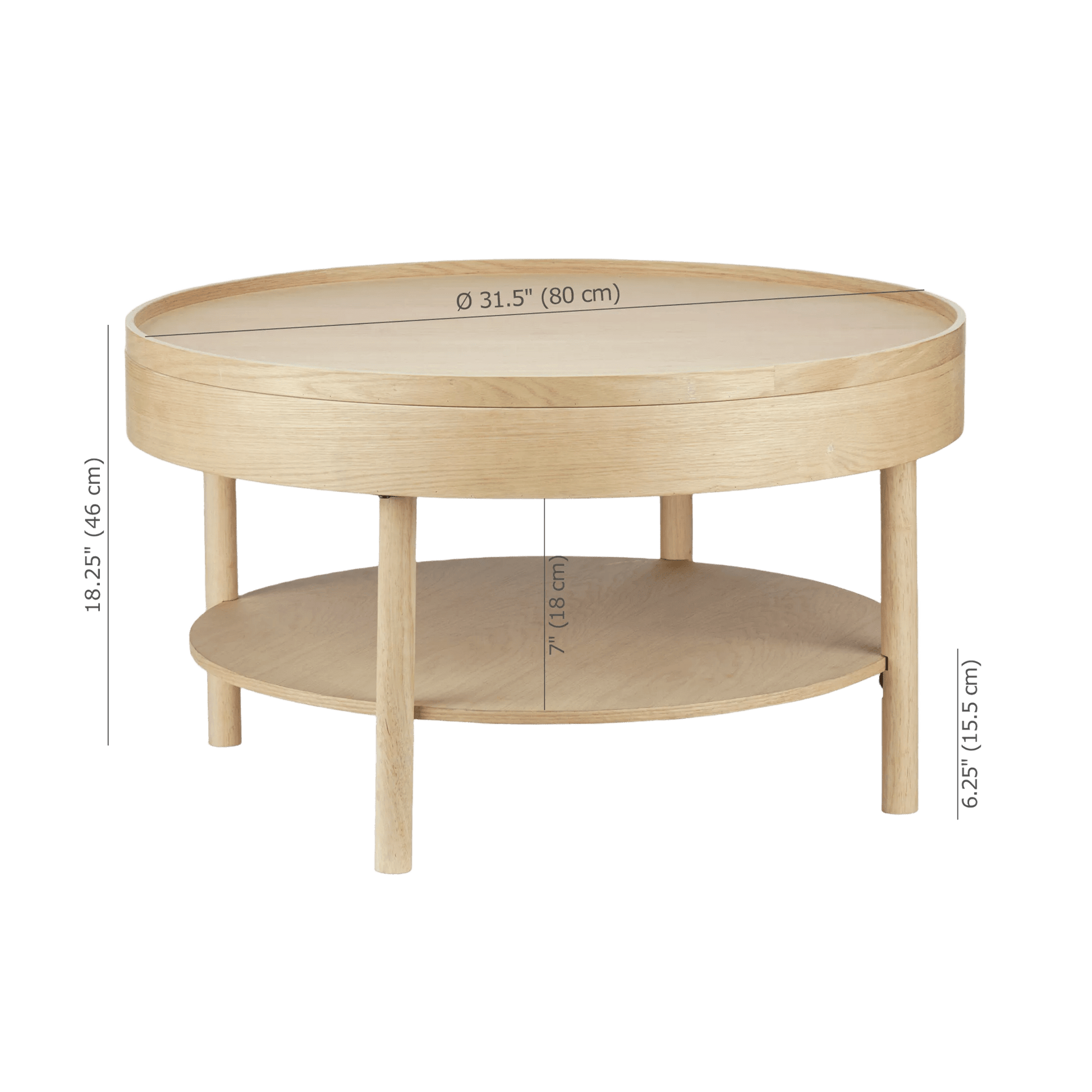 Wooden Round Coffee Table with Lift Top - Furniture image 3