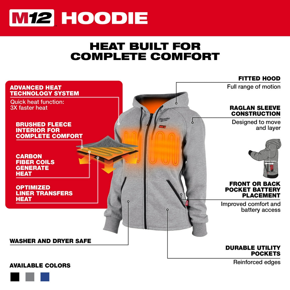 Milwaukee M12™ Women's Heated Hoodie Kit Gray Medium - Apparel image 4