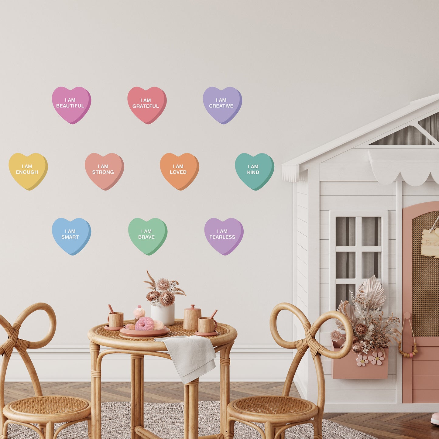 Peel & Stick Fabric Wall Stickers - Affirmation Candy Hearts (Bright) - Bedding image 3
