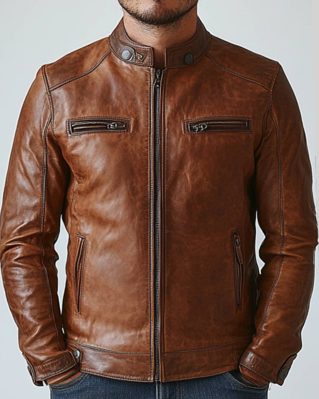 Arthur Brown Leather Jacket - Leather Jacket for Men Brown - Apparel image 1