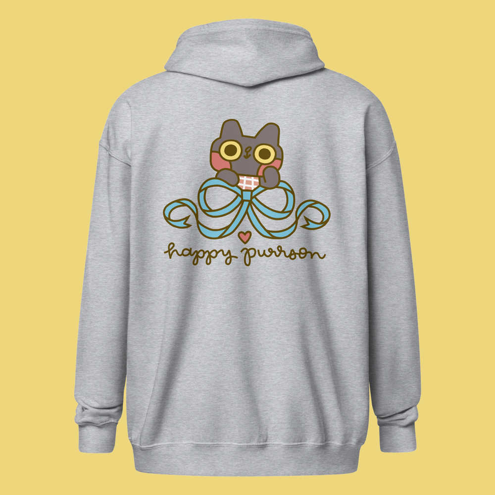 Happy Purrson Bow Cat Zip Hoodie - Apparel image 2