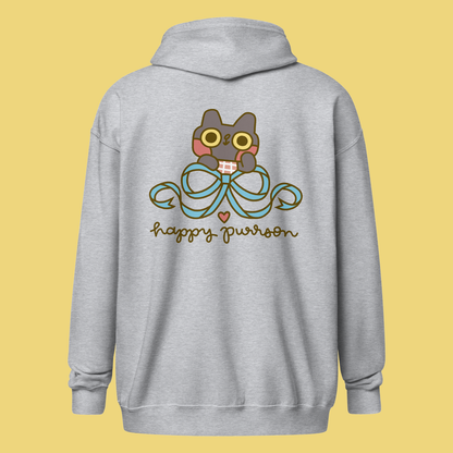 Happy Purrson Bow Cat Zip Hoodie - Apparel image 2