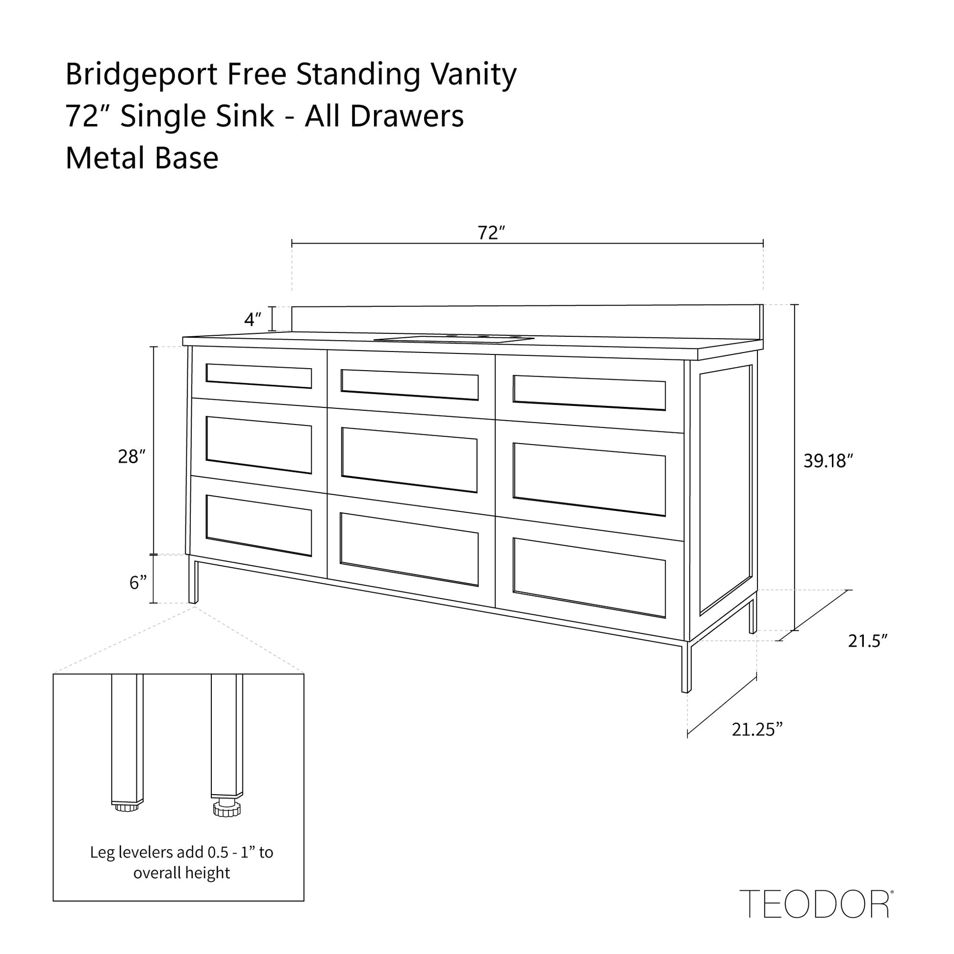 Bridgeport 72" White Oak Bathroom Vanity - All Drawers - Misc image 41