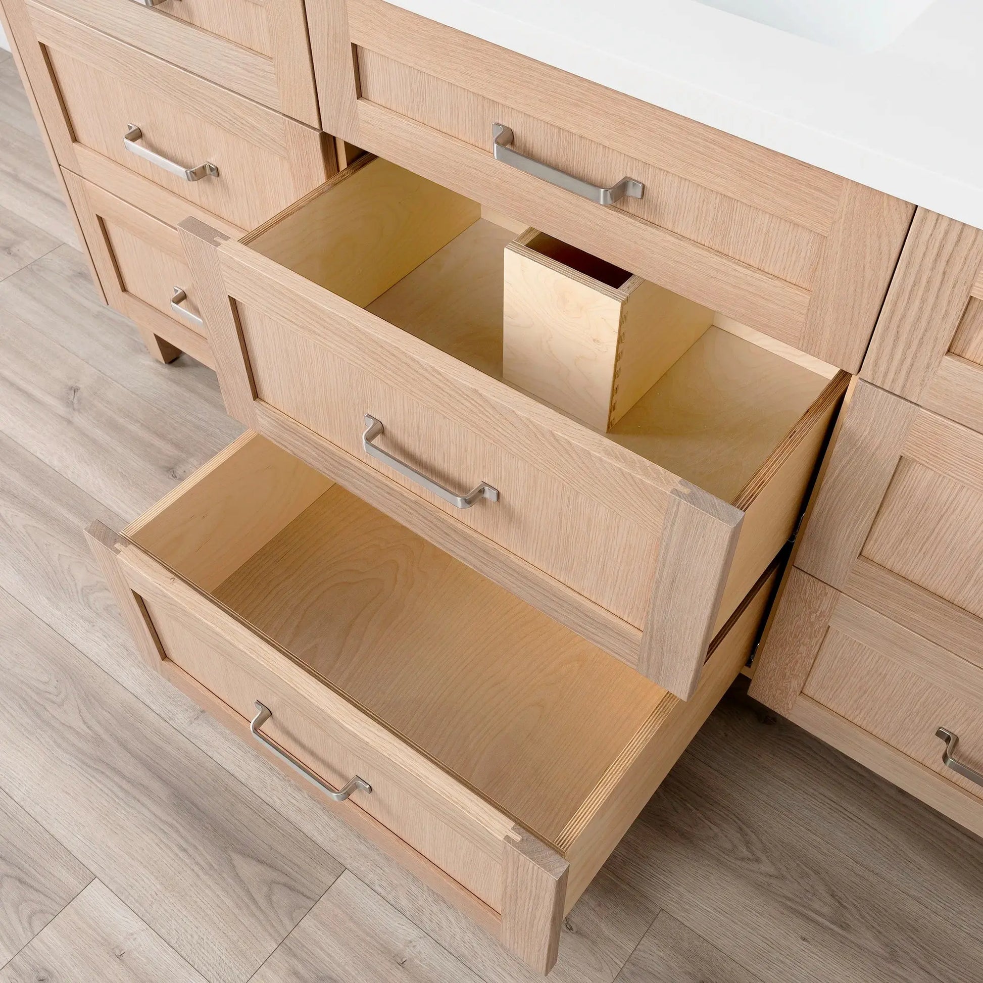 Bridgeport 72" White Oak Bathroom Vanity - All Drawers - Misc image 11